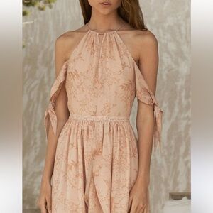 TJD sierra maxi dress nude floral slit vacation boho jetset diaries